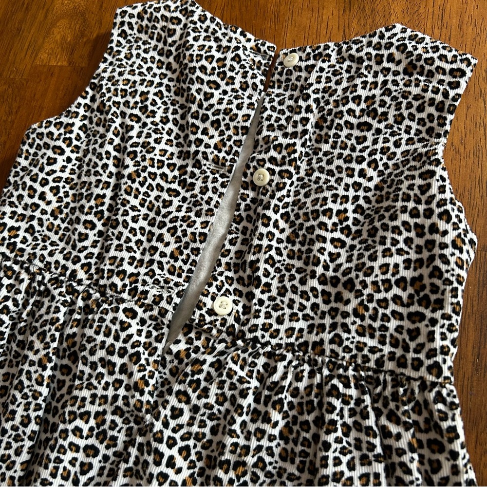 GAP Leopard Print Corduroy Dress | Girl Size 4 | Neutral Sleeveless Button Back - Picture 4 of 10